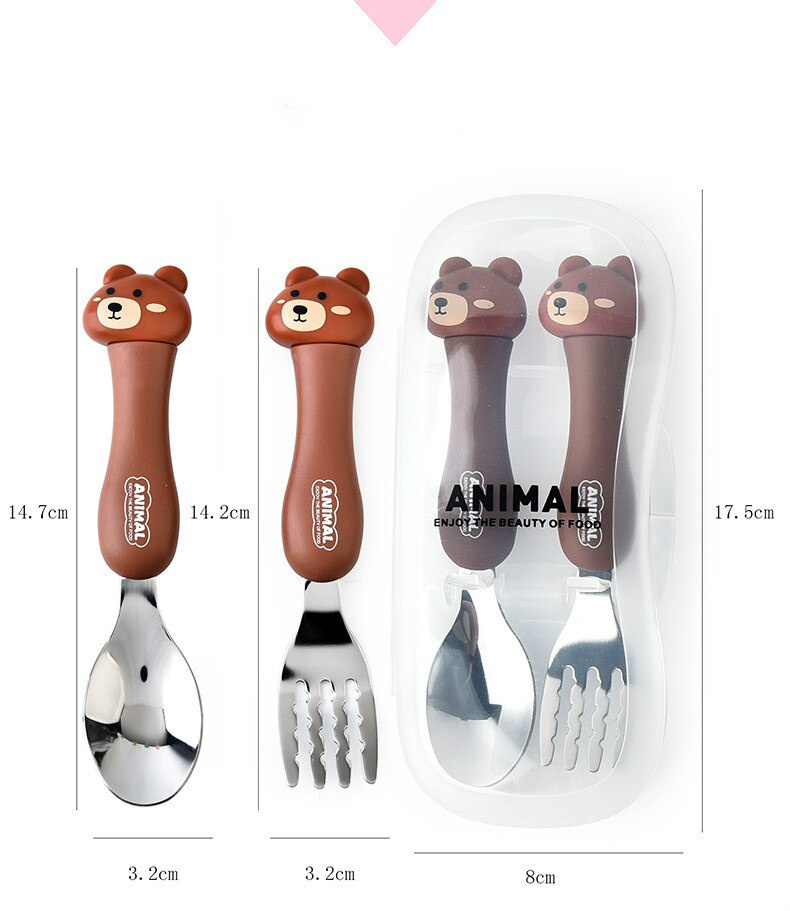 2pcs Tableware Cartoon Kids Spoon and Fork Set Stainless Steel Cute Fork Spoon Baby Spoons Kids Fork Baby Gadgets Baby Spoon Set